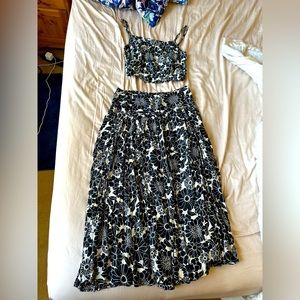 Anthropologie Two Piece Black and White Floral skirt set